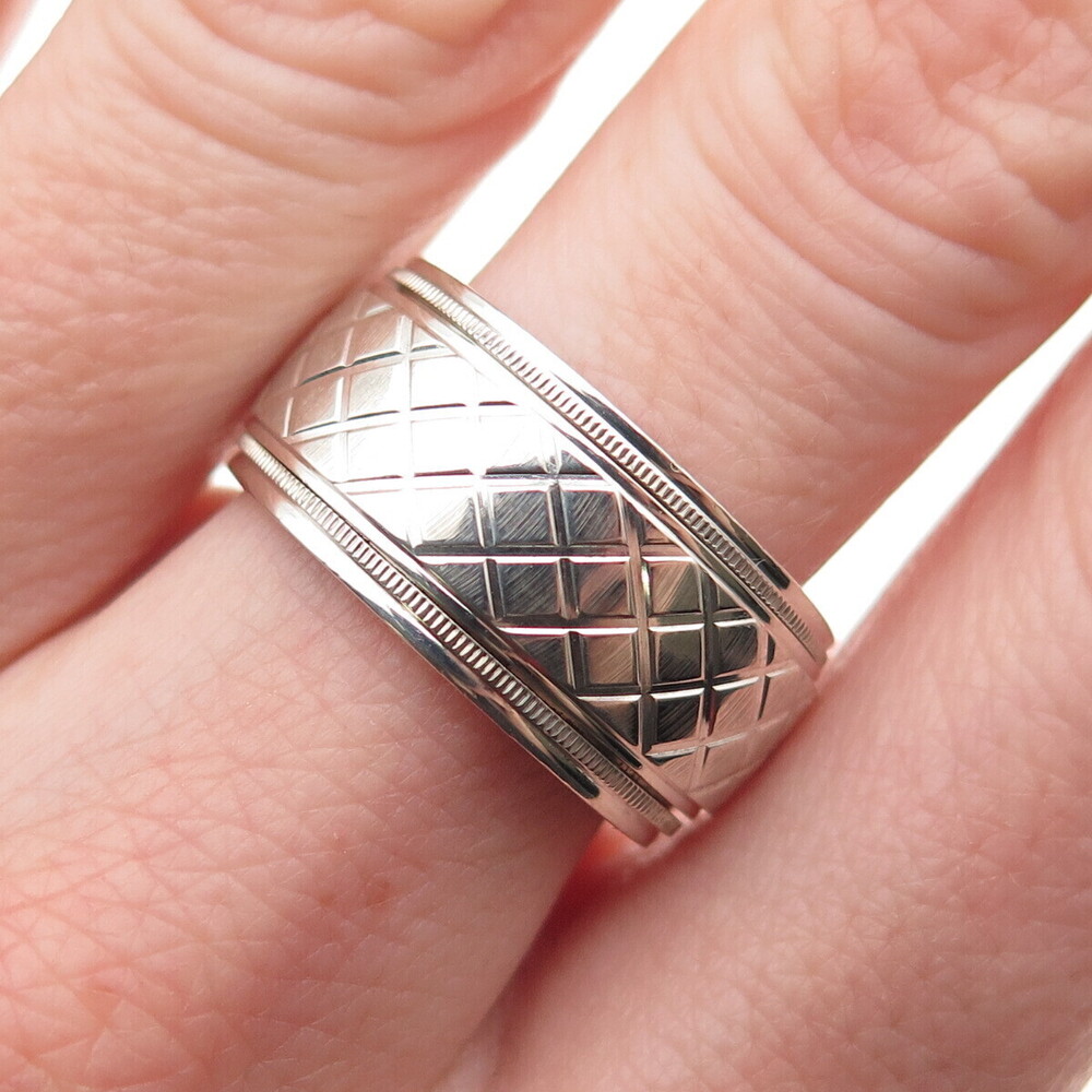925 Sterling Silver Vintage Textured Rotating Band Ring Size 7.25